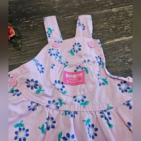 Vintage OshKosh B'Gosh Girls Flower Overall Dress Size 24m Made in USA - Picture 14 of 16